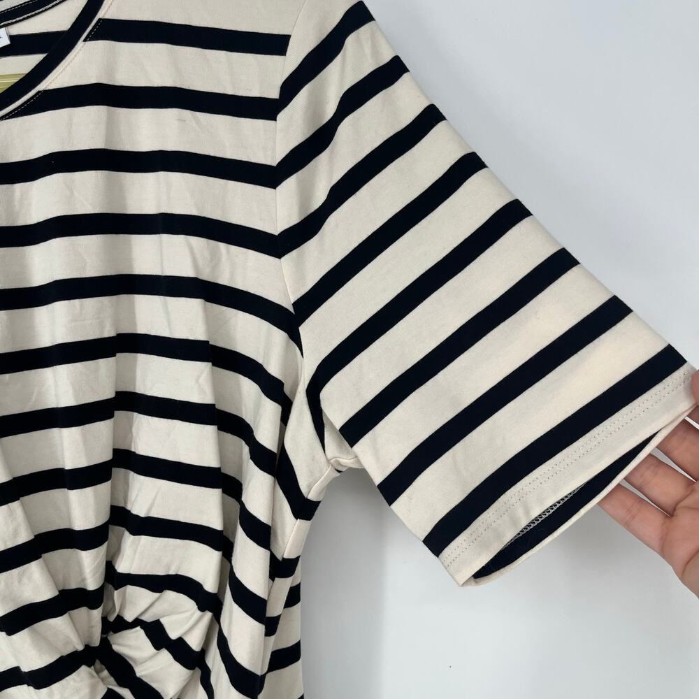 Chicos Touch Of Cool Stripe Draped Front Tee Short Sleeve Knit Black White Large - Picture 6 of 8